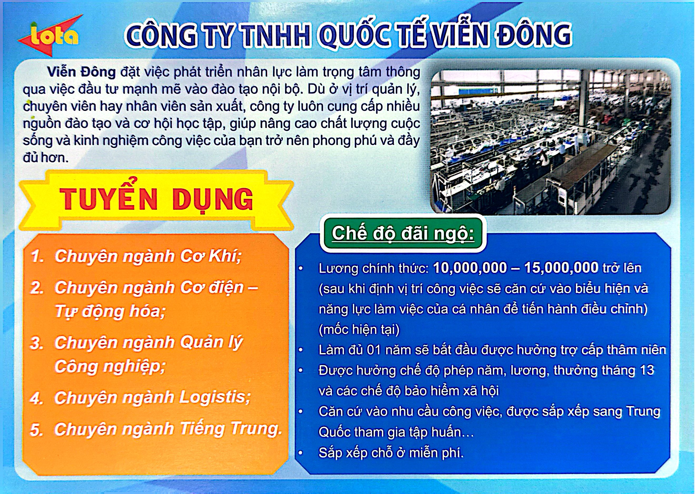 CÔNG TY TNHH QUỐC TẾ VIỄN ĐÔNG Tuyển dụng